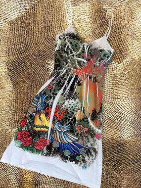 Y2K Tattoo Print Mini Dress ⭐️ Ed Hardy Inspired Multicolor Graphic Dress